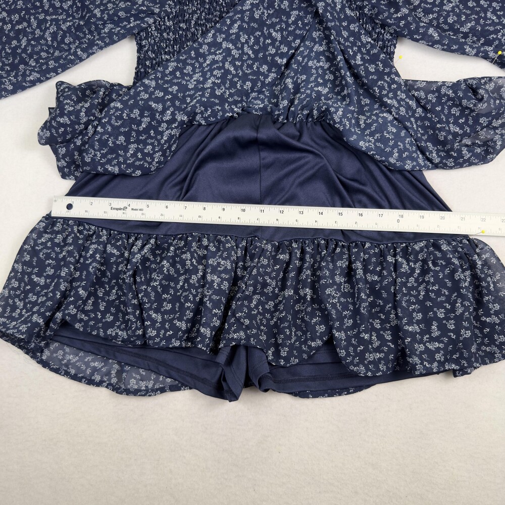 ARDEN B Mini Dress Built In Shorts Blue Floral Smocked Tiered Layered EUC Sz XL - Picture 13 of 16